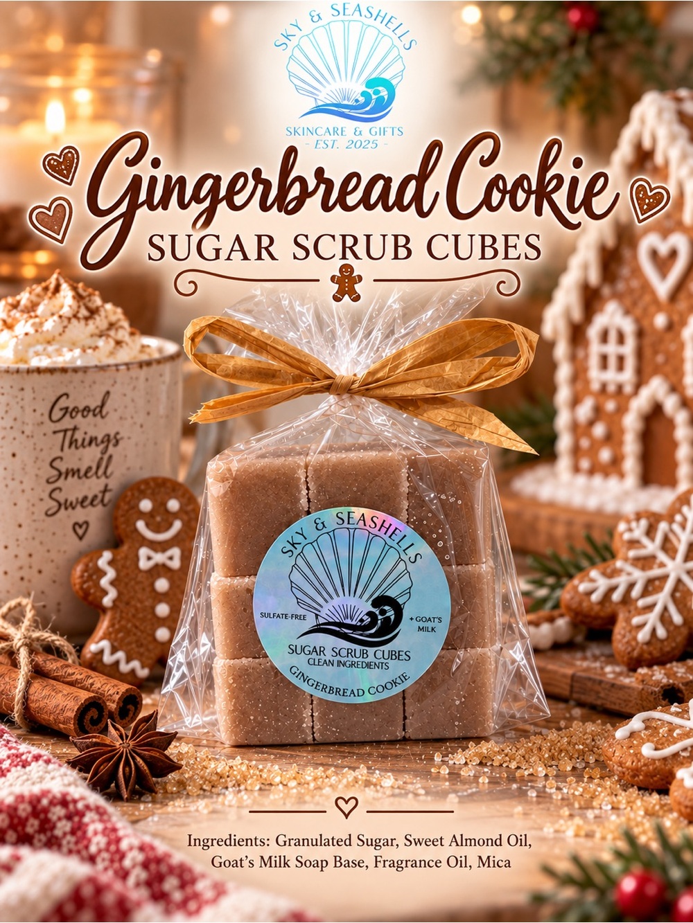 Hand Crafted “Gingerbread Cookie” Scented Sugar Scrub Cubes